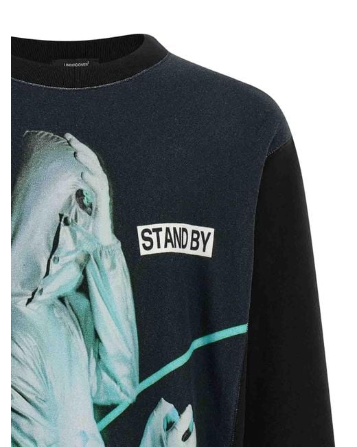 Undercover Blue Brushed Cotton Oversized Sweatshirt With Graphic Print for men