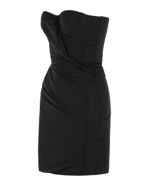 Blumarine Black Gathered Strapless Mini Bustier Dress