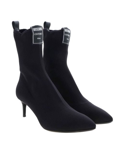 Moschino Black Logo Label Pointed Ankle Boots