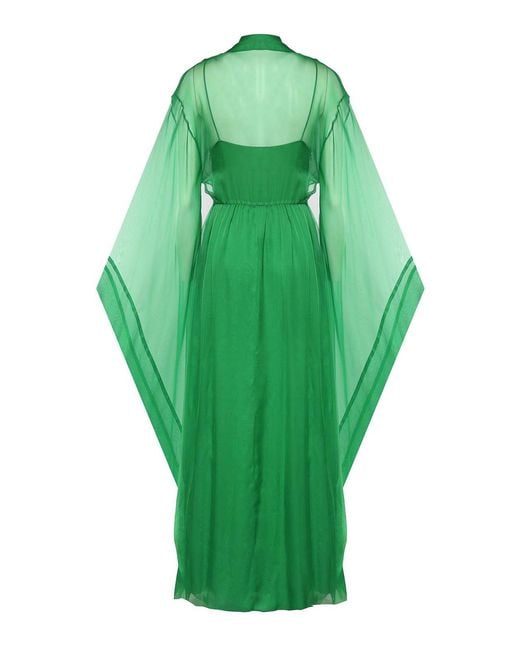 Alberta Ferretti Green Sheer-Panelled Silk Maxi Dress