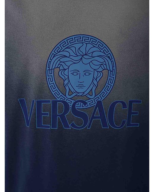 Versace Blue T-shirt Jersey Fabric Degrade Overdye for men