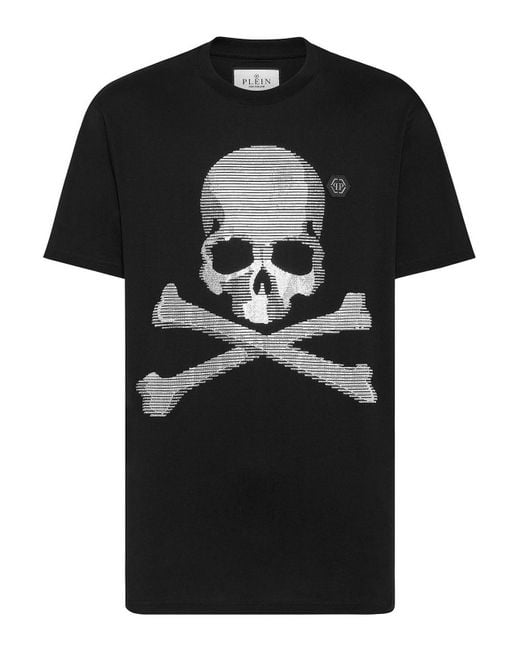 Philipp Plein Black T-Shirt Round Neck Ss Skull & Bones for men