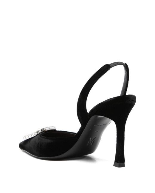 AMINA MUADDI Black Camelia Velvet Slingback Pumps