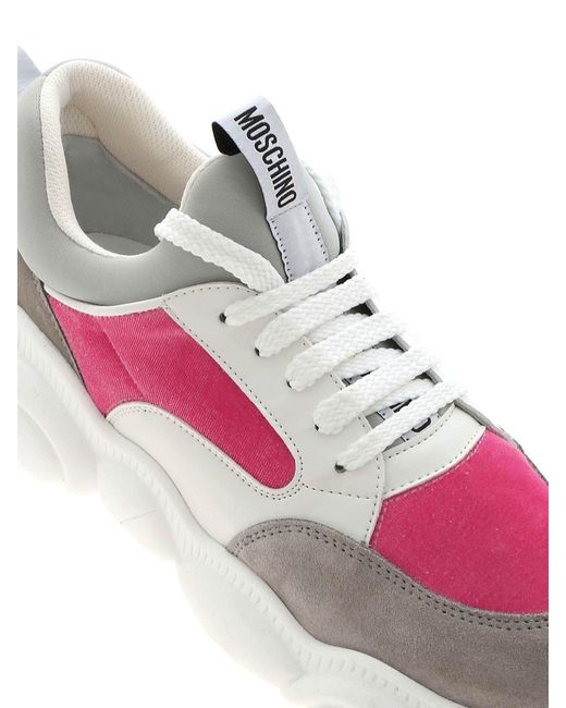 Moschino Pink Teddy Sneakers Featuring Velvet Detail