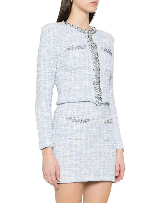 Self-Portrait Blue Boucle Cardigan With Applications