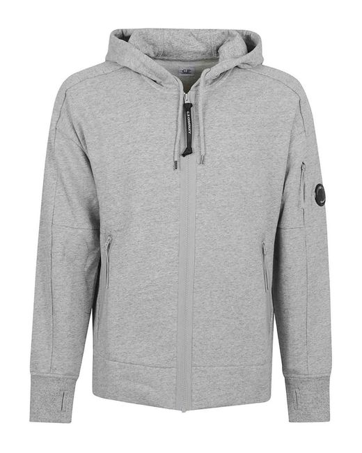 C P Company Gray Cotton Sweatshirt With Full Zip And Hood for men
