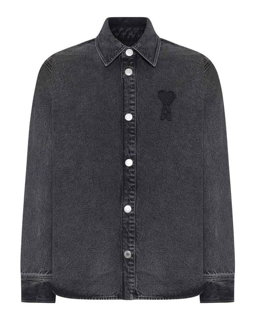 AMI Blue Ami De Coeur Cotton Knit Shirt Jacket for men