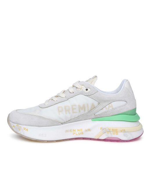 Premiata White Moerund Leather And Fabric Sneakers