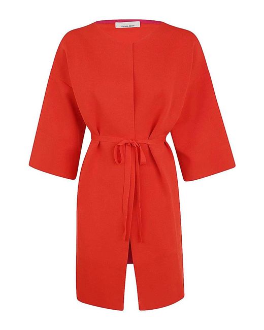 Liviana Conti Red Long Cardigan With Belt