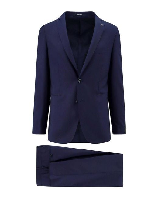 Tagliatore Blue Virgin Wool Suit With Removable Iconic Brooch for men
