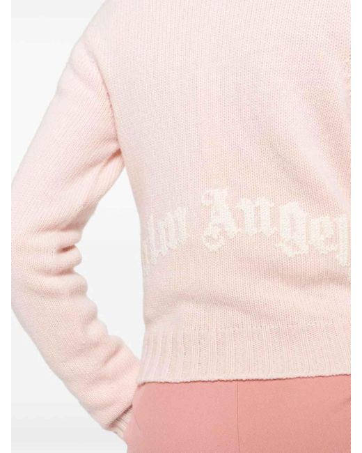 Palm Angels Pink Logo Wool Blend Sweater