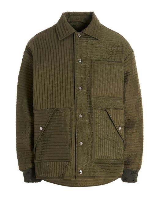 Khrisjoy Green 'Chore Quilted Stripes' Down Jacket for men