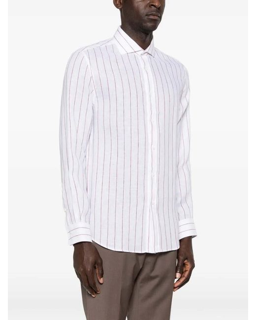 Brunello Cucinelli White Striped Shirt for men