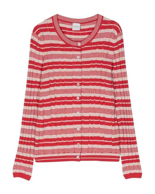 Paul Smith Red Long Sleeves Striped Korean Sweater