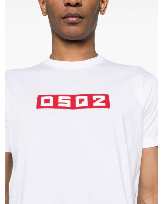 DSquared² White Dsq2 Logo-appliqu T-shirt for men