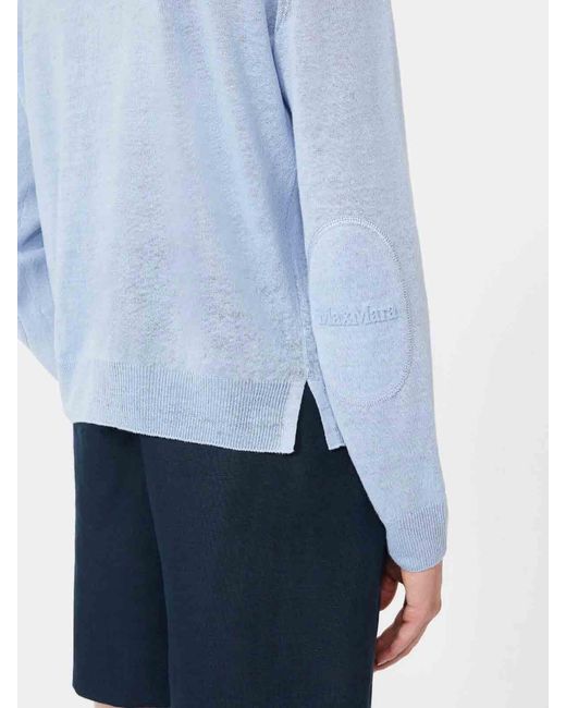 Max Mara Blue Linen Yarn Crew Neck Sweater