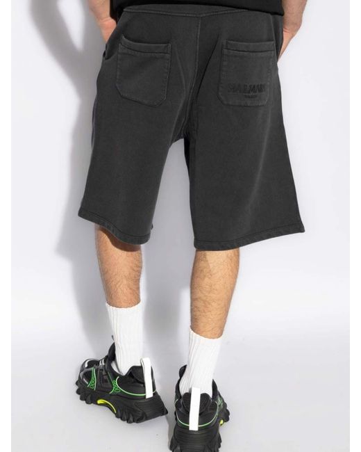 Balmain Black Logo Embroided Track Shorts for men