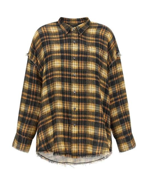 R13 Brown Raw Cut Hem Shirt