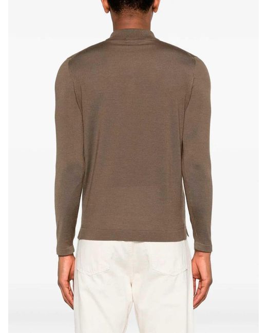Drumohr Brown Long Sleeve Polo for men