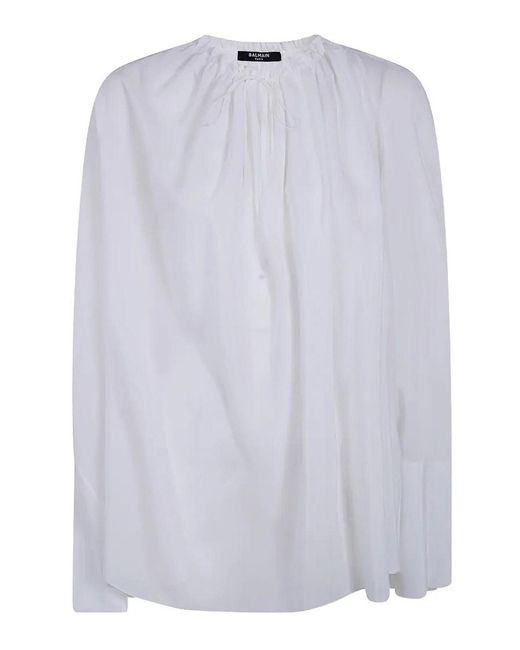 Balmain Blue Fluid Crepe Blouse