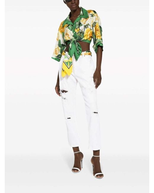Dolce & Gabbana White Straight-Leg Distressed Jeans