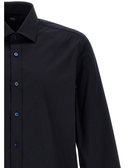 Barba Napoli Blue Cotton Shirt With Cuffed Sleeves for men