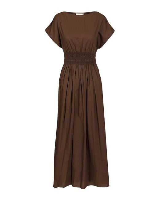 Matteau Brown Shirred Waist Midi Dress
