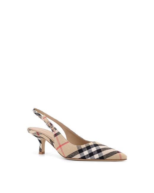 Burberry White Ladies Decollet With Check Pattern