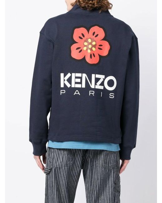 KENZO Blue Boke Flower Sweatshirt Cardigan Style for men