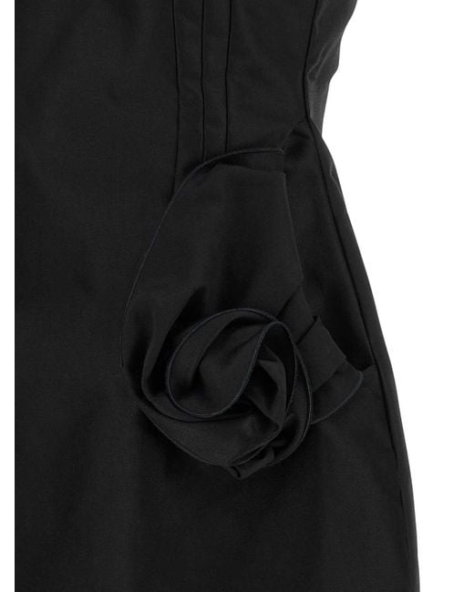 Magda Butrym Black Cotton Mini Dress With 3D Floral Pocket Details