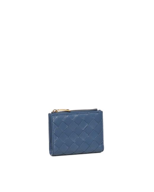 Bottega Veneta Blue Small Intrecciato Bi-Fold Wallet