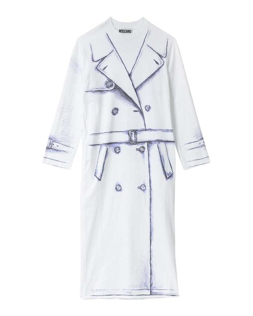 Moschino White Trompe Loeil Trench Abito