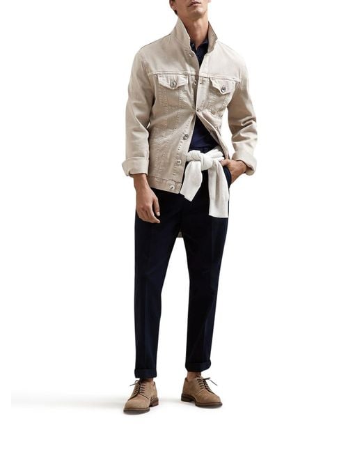 Brunello Cucinelli Blue Cotton Gabardine Pants for men