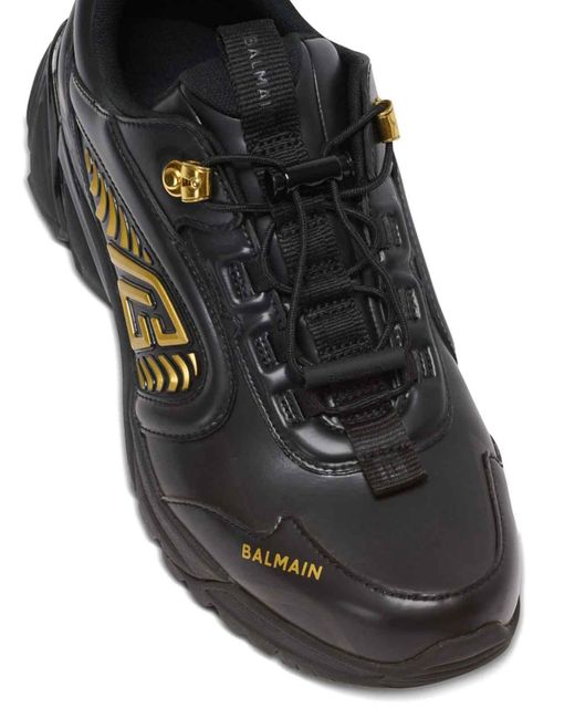 Balmain Black Cosmic Dust Glazed Leather Trainers for men
