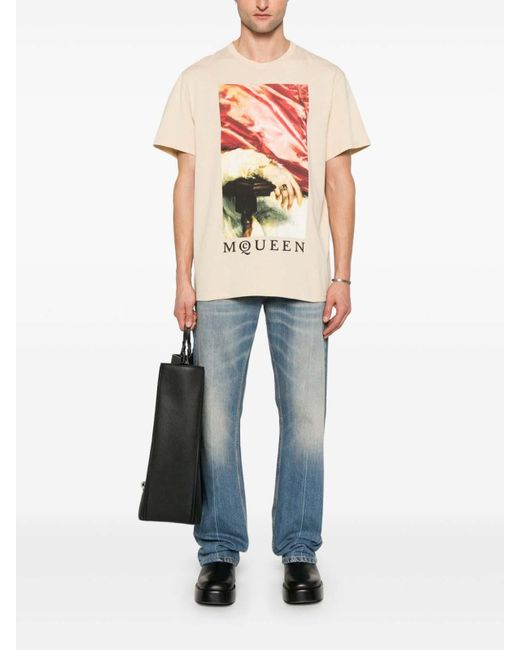 McQueen Blue Straight Leg Trousers Faded Effect for men