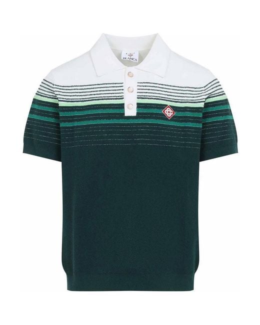 Casablanca Green Boucle Stripe Knitted Polo for men