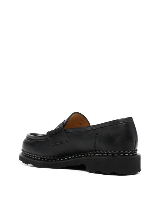 Paraboot Black Orsay Leather Loafers