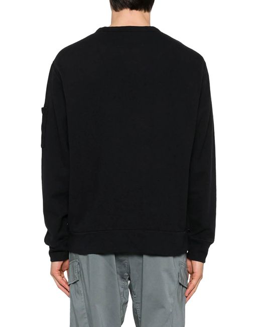 C P Company Black Crewneck Sweatshirt With Detail On The Sleeve for men