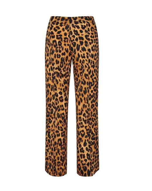 Alberta Ferretti Natural Straight-Leopard Silk Organza Pants