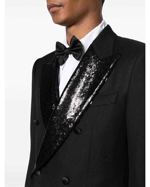 Dolce & Gabbana Black Sequin-lapel Double-breasted Blazer for men
