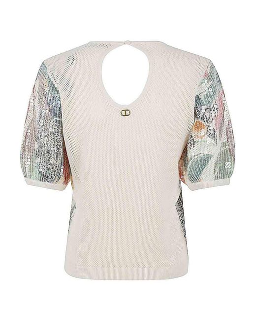 Twin Set Gray Short Sleeve Sequined Pullover