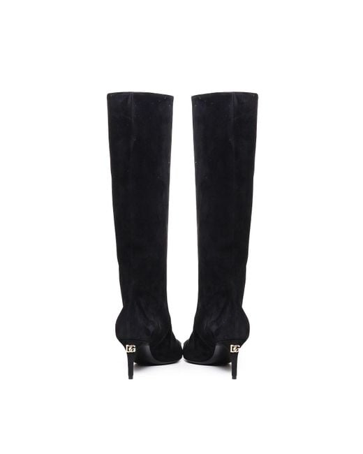 Dolce & Gabbana Black 70Mm Suede Knee-High Boots