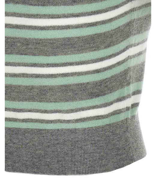Self-Portrait Green Striped Crystal Trim Knit Sweater