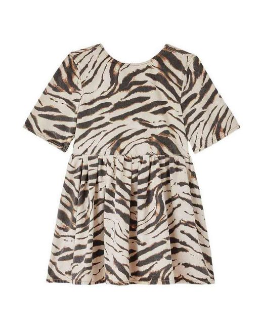 Ganni White Robe En Jean +À Imprimé Zébré