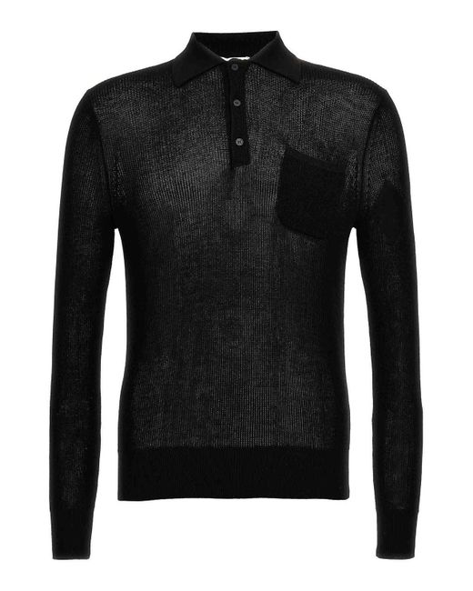 Ballantyne Black Cotton Knit Polo Shirt for men
