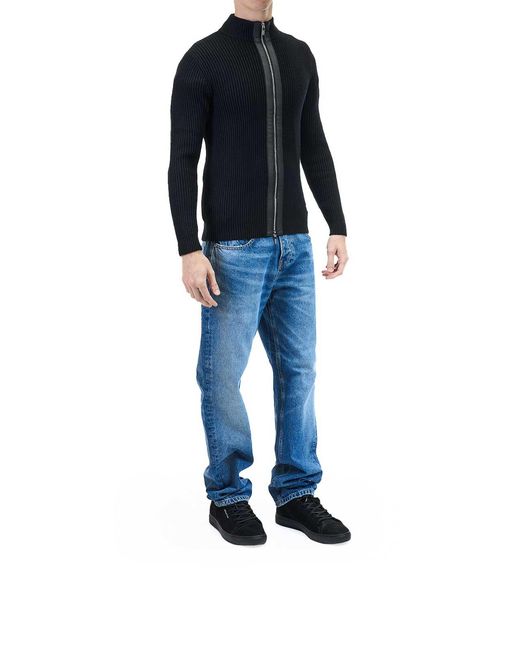 Karl Lagerfeld Blue Ribbed Zip Sweater for men