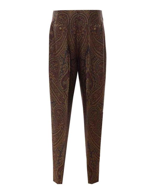 Etro Brown Paisley Print Pants