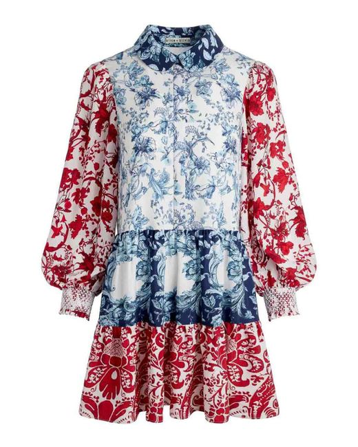 Alice + Olivia Red Paulie Floral Print Short Dress