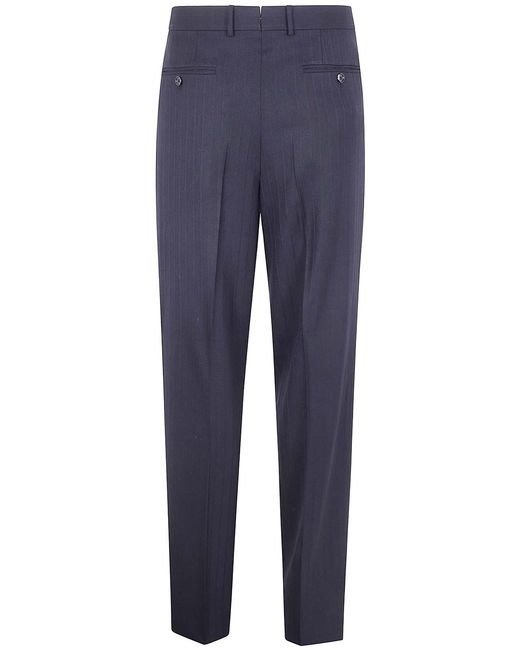Tom Ford Blue Solid Satin Stripe Double Pleat Pants for men