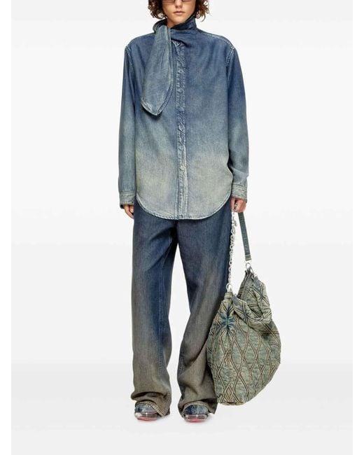 DIESEL Blue Blouse With Lavallire Collar